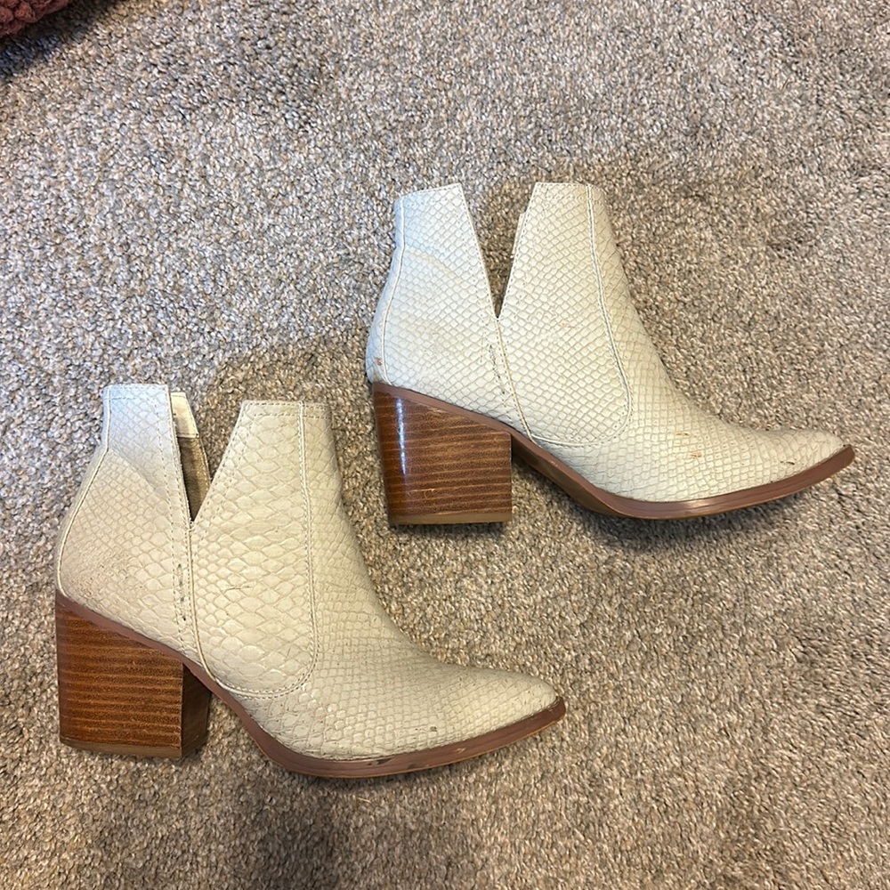 White faux leather booties